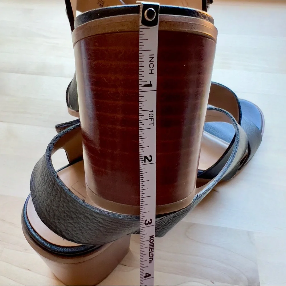 Franco Sarto HELGA Black Leather Silver Hardware Buckle Heel Sandals size 7 - Picture 10 of 11